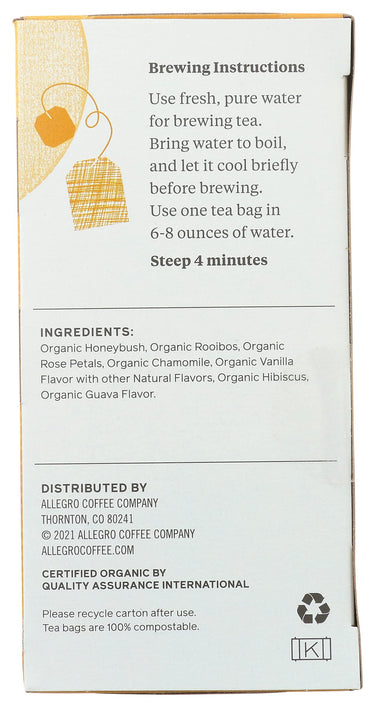 Allegro Tea, Organic Tropical Honeybush Tea Bags, 20 ct